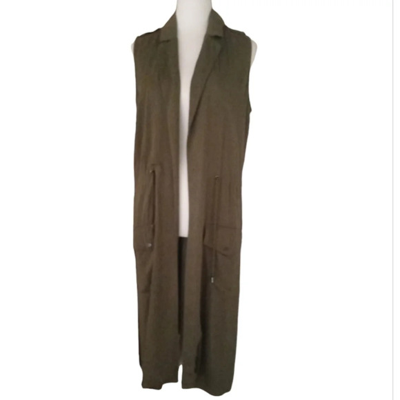 Bb Dakota Olive Green‎ Anorak Style Duster Length Vest Size Medium - Picture 2 of 8